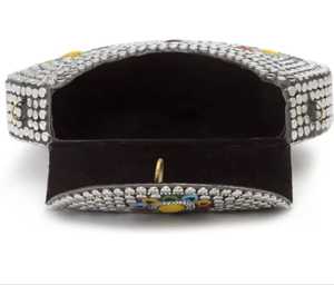 <b>Silver</b> Plated Zinc Alloy <b>Clutch</b> Bag With Enamelled Flower Design Irregular Shape Art Collectible Metal Craft - Product Image 3