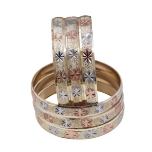 Wholesale Mix Design 3 Tone Gold Plated Textured Design 10MM <b>Bangles</b> <b>Set</b> Traditional Multi-Tone <b>Bangle</b> Tri color Fashion <b>Bangles</b> - Product Image 5