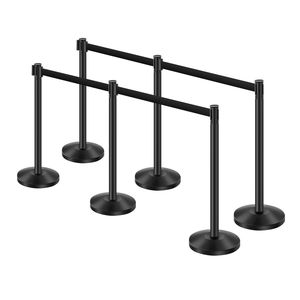 6 Pezzi Pali per Espositori da Supermercato in Acciaio al Carbonio Nero con Cinghie Retrattili e Base Cava con Iniezione di Sabbia - Product Image 5