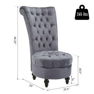 Poltrona Retrò Senza Braccioli con Schienale Alto, Rivestimento in Lana Grigia e Tessuto PU, Seduta Trapuntata per Soggiorno, Sala da Pranzo, Camera da Letto e Uso Commerciale - Product Image 3