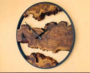 Premium Olive Wood <b>Wall</b> <b>Clock</b> with Iron Frame <b>Unique</b> Rustic Interior Decor At Cheap Price - Product Image 1
