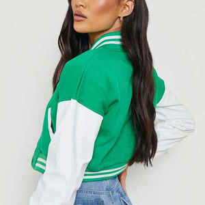 Chaqueta Varsity Verde y Blanca, Corte Regular, Estilo Preppy, Cierre de Botones, Exterior de Poliéster y Algodón, Unisex, para Primavera - Product Image 6