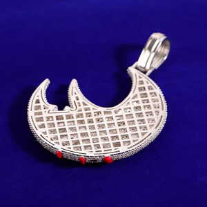 Colgante de Luna con Incrustaciones de Diamantes, Bañado en Rodio, Engaste de Garra, Estilo Hip Hop, Diseño con Efecto de Goteo, para Hombres y Mujeres - Product Image 2
