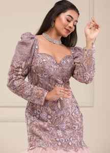 Vestido de Novia de Tul con Pedrería Lavanda, Hermoso Atuendo Nupcial, Nuevo Vestido de Novia de Moda de Alta Calidad con Mangas Largas - Product Image 2