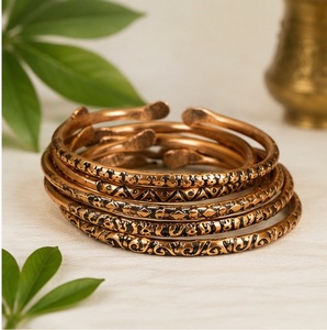 <b>Retro</b> Tibetan Viking Style Copper Cuff Bracelet Handcrafted Patterned Open Wristband - Product Image 4