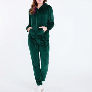 Women's <b>Plus</b> <b>Size</b> <b>Velour</b> <b>Tracksuit</b> Set Hooded Full Length Solid Color Fleece Zipper Fly Casual Winter Wear - Product Image 2