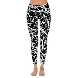 High Waist Breathable Yoga Eco-Friendly Geometric Print <b>Leggings</b> Full Length Stretchy Sporty Women's <b>Black</b> White Pattern Knitted - Product Image 1