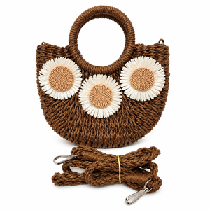 Bolso de Playa de Rafia Tejido a Mano de Lujo Personalizado con Diseño de Girasol y Margarita, Bolso de Hombro Cruzado de Media Luna con Correa para Mujer, Regalo de Verano - Product Image 2