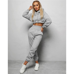 Survêtements décontractés pour femmes, coupe courte, de haute qualité, couleur unie, manches longues, vêtements de mode, sweat-shirts à capuche pour l'hiver - Product Image 1