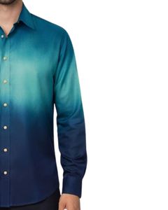 Camisa Formal para Hombre en Degradado Azul Turquesa, Algodón Premium, Manga Larga, Cierre de Botones, Estilo Casual Elegante, Fabricante Personalizado, Suministro OEM - Product Image 4