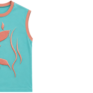 Camiseta sin Mangas Azul Turquesa con Diseño de Sol Bordado en Coral, Chaleco Casual de Verano para Mujer, Tops de Moda Personalizados OEM - Product Image 4