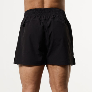 Men's <b>Black</b> Quick Dry Sport Shorts With Drawstring Waist And Pockets Mid Rise Solid Color Woven Fabric - Product Image 2