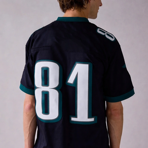 เสื้อเจอร์ซีย์อเมริกันฟุตบอลแบบตาข่ายสำหรับทุกเพศ พิมพ์ลายแบบซับลิเมชั่น เสื้อโอเวอร์ไซส์สไตล์สตรีทแวร์ เสื้อกีฬาระบายอากาศได้ดี ผลิตจากโพลีเอสเตอร์ 100% ขายส่ง - Product Image 4