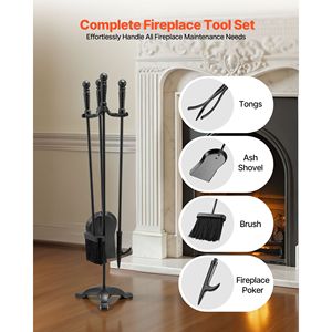 Set di 4 Attrezzi per Caminetto in Metallo con Supporto a Tre Punte, Paletta per Cenere, Spazzola e Pala per Legna - Product Image 2