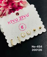 Set Perhiasan Anting dan Cincin Wanita Mewah Lapis Emas Stainless Steel Imitasi Mutiara Geometris Trendi untuk Pertunangan, Pernikahan, dan Ulang Tahun
