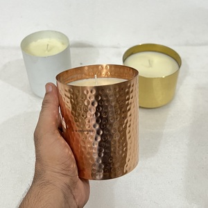 Recipientes de Cobre Hechos a Mano para Velas, Recipientes Metálicos Martillados con Tapa, Frascos Decorativos para Velas Aromáticas - Product Image 3