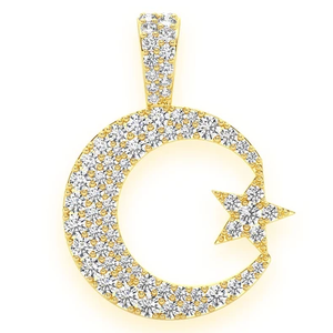 Pendentif Étoile et Lune Croissante Sertie de Moissanite VVS, Finition Or, Collier de Luxe Islamique Hip Hop pour Homme - Product Image 1