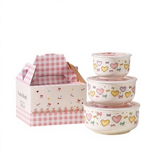 Ensemble de bols en céramique scellés de 3 tailles avec couvercles, anti-fuite, sans BPA, style vintage minimaliste, compatibles lave-vaisselle, boîtes de rangement pour pique-nique, coffret cadeau - Product Image 4