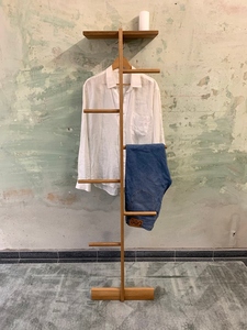 Modern wooden leaning coat rack solid oak clothes ladder with top shelf <b>wall</b> leaning garment rack space customized options - Product Image 4