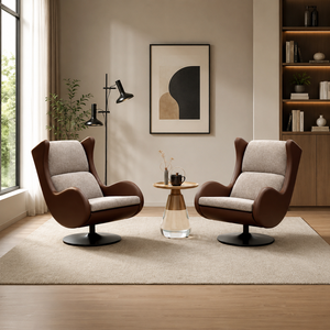 Fauteuil pivotant de luxe moderne, fauteuil d'appoint rembourré en tissu et cuir, canapé individuel scandinave pour salon et maison - Product Image 1