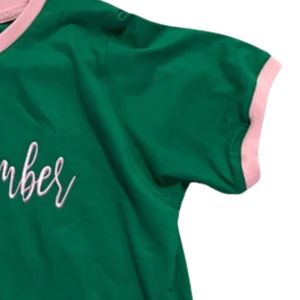 เสื้อยืดสีเขียวขอบชมพูพิมพ์ลายกราฟิกสมาชิกชาร์เตอร์แขนสั้นผ้าฝ้ายลำลองสำหรับผู้หญิงเสื้อผ้าแฟชั่น - Product Image 5