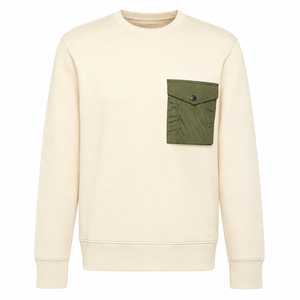 Sudadera personalizada color crema con cuello redondo y bolsillo utilitario en el pecho |   Sudadera de Felpa de Algodón Premium - Product Image 5
