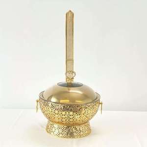 Luxury Round Lattice Chafing Dish Set Stainless Steel Buffet Food Warmer Ornate Gold White <b>Black</b> Catering Server - Product Image 5