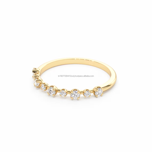 Anillo de compromiso y eternidad minimalista para mujer con diamante natural de talla brillante de 0.17 ct, de oro amarillo macizo de 14K, para aniversario de boda - Product Image 2