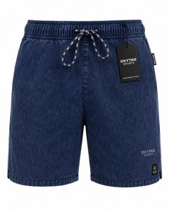 Shorts en coton délavé Oxytag pour homme, taille mi-haute avec cordon de serrage, pantalon court décontracté bleu uni, équipement de performance, shorts en coton - Product Image 1