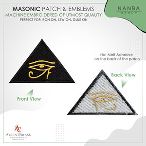 Embroidered Triangular Patch Featuring The Egyptian Eye Of Horus Symbol In Gold Stitching On A Black Background - Product Image 2