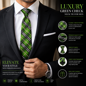 Corbata de Lujo Ecológica con Diseño a Cuadros Verdes para Hombre |   Tela Jacquard de Poliéster de Alta Calidad, Tejida a Medida, para Bodas y Eventos Empresariales - Product Image 2
