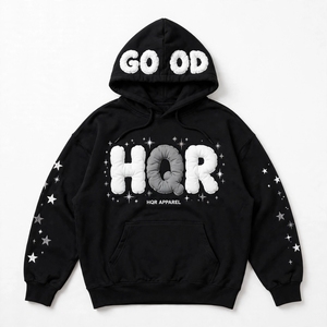 Sudadera con Capucha Negra Unisex HQR Apparel para Logotipo, Ajuste Oversize, Estilo Urbano, 100% Algodón Felpa, Diseño con Bolsillo Lavado - Product Image 1