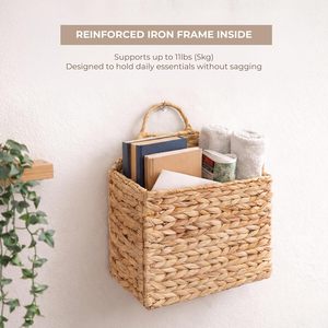 Porte-revues mural multifonctionnel et durable en jacinthe d'eau, style bohème, écologique, panier organisateur naturel tressé à la main, style ferme - Product Image 3