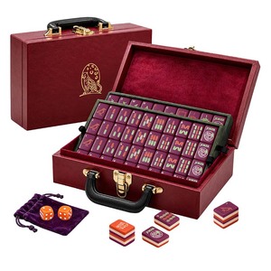 Ensemble de Mahjong américain de luxe en cuir avec étui léopard - Product Image 1