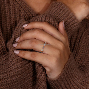Half Eternity Diamond Band <b>Ring</b> Unique Platinum Wedding Band Lab Grown Diamonds Stackable <b>Rings</b> <b>Thin</b> Unique Women's Diamond Band - Product Image 5