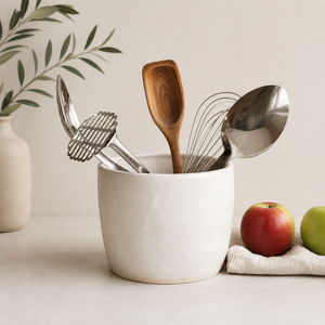 Porte-ustensiles en céramique minimaliste, design à large ouverture, finition mate lisse, haute résistance, organisateur de rangement pour comptoir de cuisine - Product Image 1