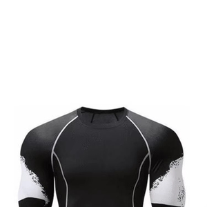 <b>Men</b> Full Sleeve Rash Guard Black With White Wave Print Quick Dry Spandex Polyester <b>Compression</b> <b>Shirt</b> For Adults - Product Image 2