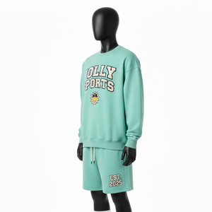 Ensemble sweat-shirt et short pour homme en molleton riche en coton 320 GSM, vert menthe, avec logo personnalisé imprimé à l'écran. - Product Image 4