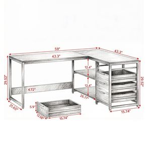 Scrivania da Ufficio Industriale con 4 Cassetti e Piedini Regolabili, Tavoli per Computer per Uso Ufficio - Product Image 3