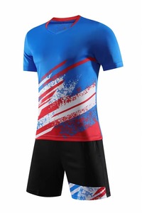 Men's Blue Red White Sublimation Soccer Jersey Set Polyester Breathable V-Neck Short Sleeve Adult Size - Product Image 4