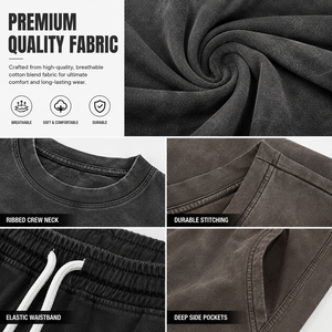 Ensemble deux pièces personnalisé avec cordon de serrage, short taille haute, sweat-shirt 100% coton délavé, short contrastant, vêtements d'été unisexes - Product Image 3