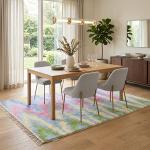Alfombra de Lana Gruesa Antideslizante, Ecológica, Hecha a Mano, Multicolor, Estilo Pastel Mirage, Moderna, Abstracta, Tipo Ikat, para Sala de Estar u Hotel - Product Image 4