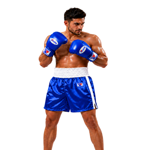 Shorts de boxe décontractés pour hommes en toile bleue 100 % polyester, taille mi-haute unie avec cordon de serrage - Product Image 5