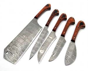 Ensemble de couteaux de cuisine en acier damas torsadé artisanal, 5 pièces, manche en bois de rose, couteau de chef, couteau à découper - Product Image 6