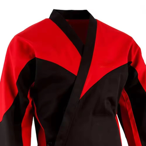 Camiseta de Judo Unisex Roja y Negra con Bloques de Color, Corte Regular, para Adultos, Ropa de Artes Marciales, Ligera, Transpirable, de Poliéster/Algodón - Product Image 3
