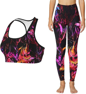 Sublimation 3 Piece <b>Yoga</b> Set with Bra Leggings <b>Jackets</b> Compression Sublimation Legging Racer Back 100% Polyester Printed 3 Piece - Product Image 1
