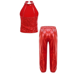 6-16 Kids Girls Professional Latin Dance Set Tops With Metallic Pants Set <b>Hip</b>-Hop Performance Competition Ballroom Dance Costume - Product Image 5