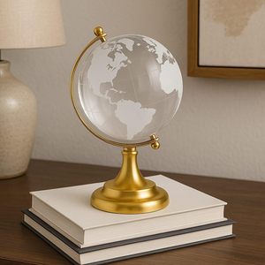 Globe terrestre en cristal de luxe avec support doré, globe terrestre élégant pour bureau ou table, globe en verre décoratif moderne - Product Image 2
