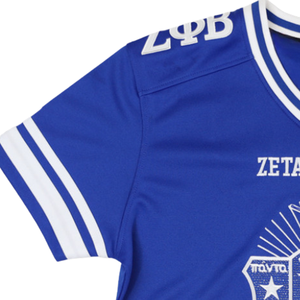 Maillot de football bleu roi avec le blason de Zeta Phi Beta, col en V pour femme, maillot de sororité ZPB, chemise athlétique, vêtements grecs, style HBCU - Product Image 4