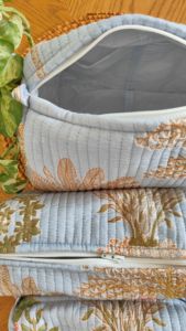 Cotton Quilted Cosmetic Pouch Set, 3-Piece Floral Makeup Bag,Grey Palm Toiltery Pouches (Set of 3) - Product Image 2